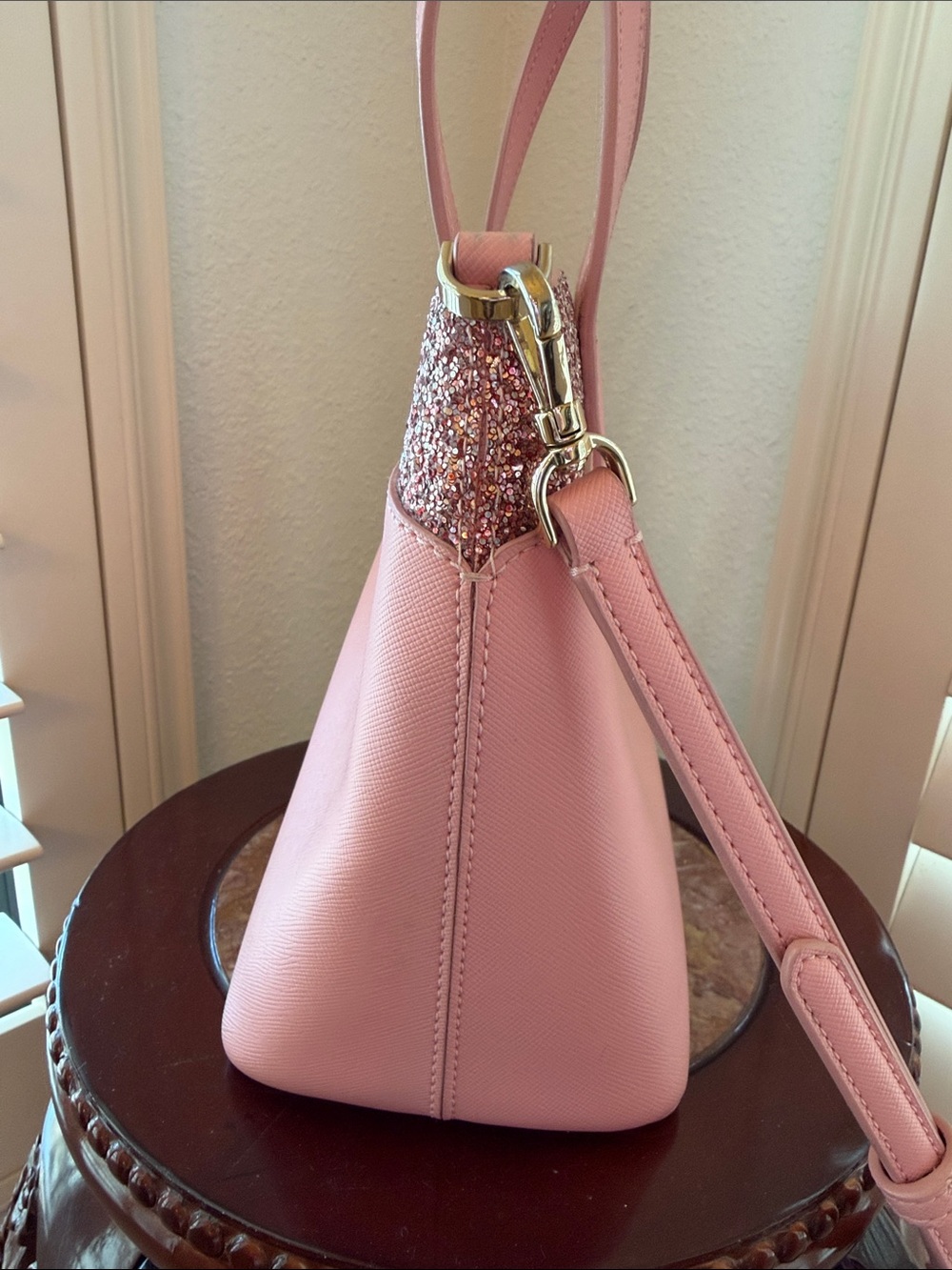 Kate Spade Pink Glitter Mixed In Tote Bag Authentic Crossbody Top Zipper - Picture 10 of 11